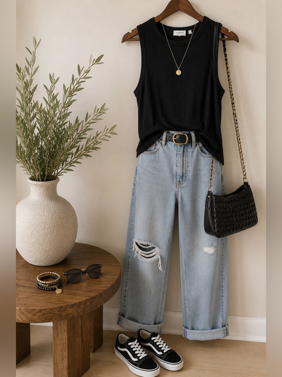 Tops - Cyrus Essentials Ribbed Tank Top | Black | Sleeveless | Size L